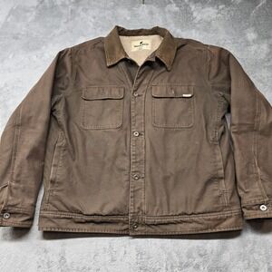 Woolrich Canvas Sherpa Lined Field Jacket Mens XL Brown Corduroy Collar Buttons